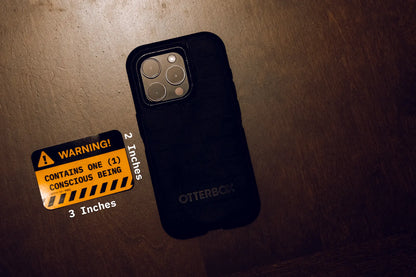 Warning Label Sticker — “Contains One (1) Conscious Being” — 3×2 in Waterproof Vinyl