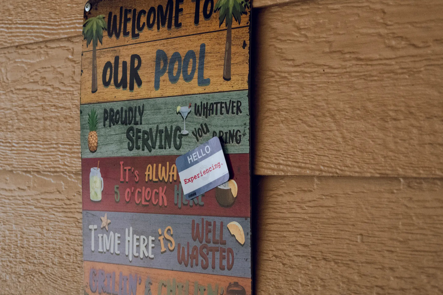 Nametag Sticker — “HELLO — Experiencing” — 3×2 in Waterproof Vinyl