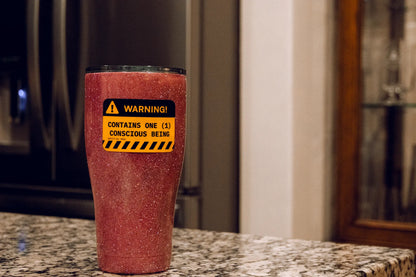 Warning Label Sticker — “Contains One (1) Conscious Being” — 3×2 in Waterproof Vinyl